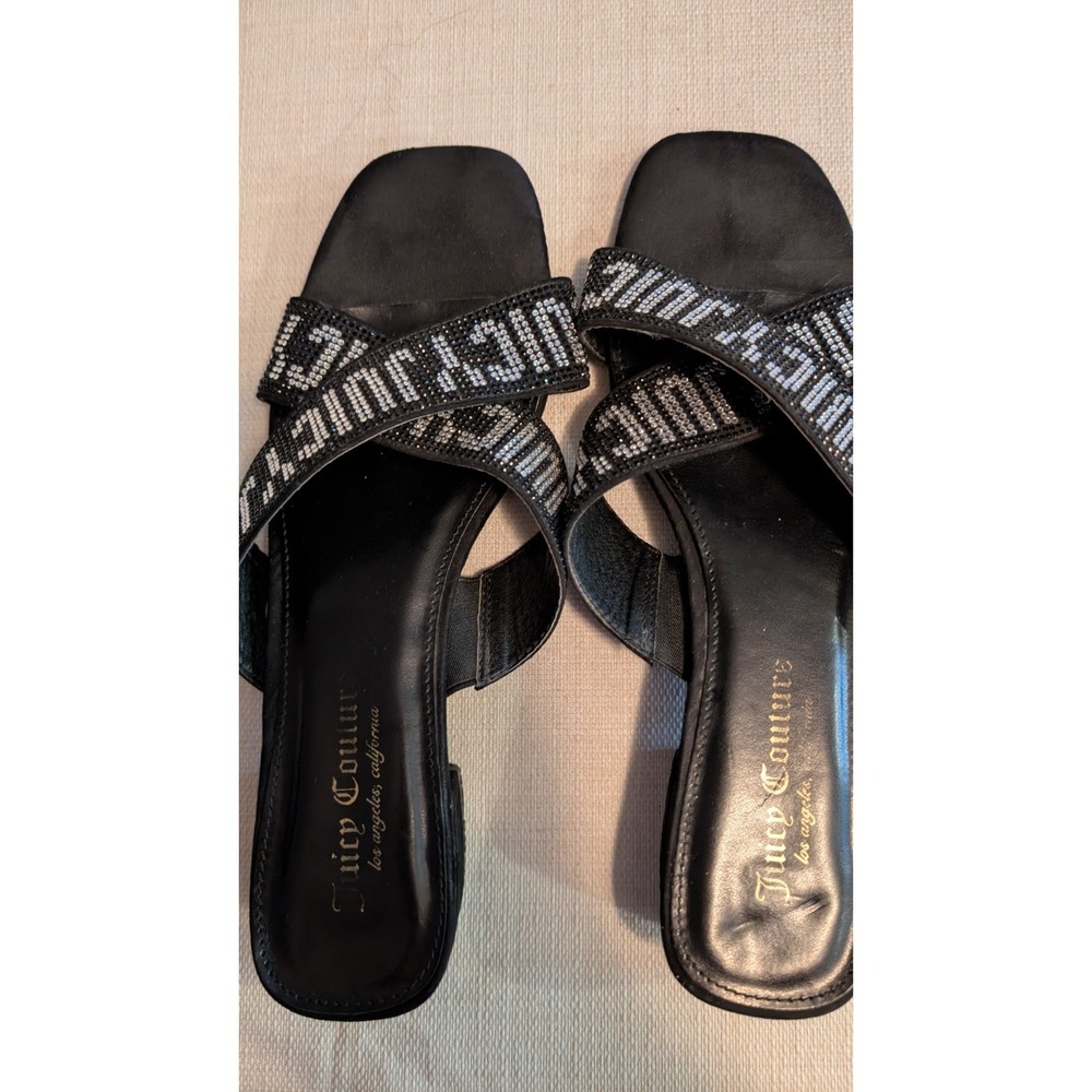 Women's Juicy Couture Black Criss Cross Straps with Rhinestones Size 9
